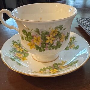 Vintage Queen Anne Floral Bone China Teacup and Saucer Set